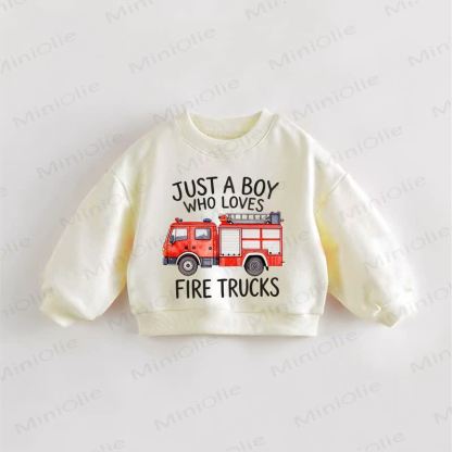 JUST A BOY WHO LOVES FIRE TRUCKS幼児用クリームスウェットシャツ - クリーム - 3～5歳 - image 1