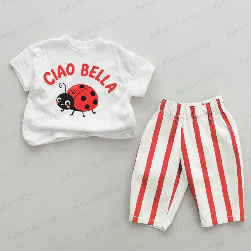 CIAO BELLAベビー用 レッドストライプパンツ 2点セット - 白と赤 - 4～5歳 - image 1