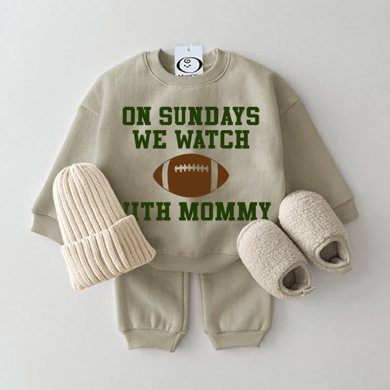 ON SUNDAYS WE WATCH WITH DADDY/MOMMYグレーグリーンスウェットシャツ 2点セット - グレーグリーン：ママ - 2～3歳 - image 2