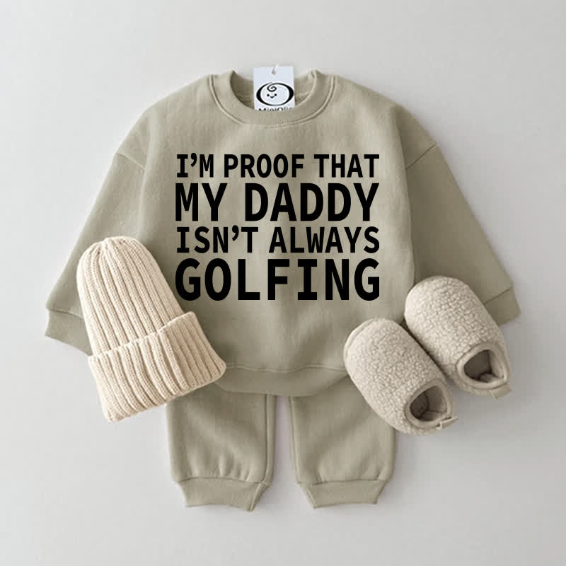「I'M PROOF THAT MY DADDY ISN'T ALWAYS GOLFING。ベビー用グレーグリーンスウェットシャツ2点セット - グレーグリーン - 2～3歳 - image 1