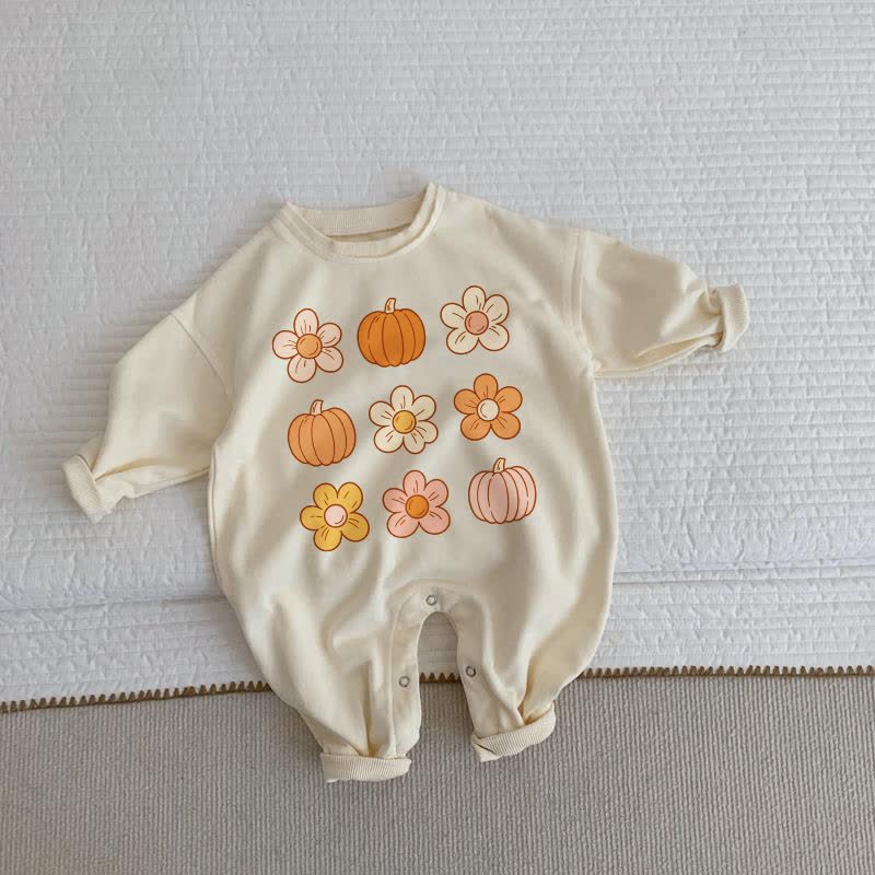 ベビー用フラワー＆パンプキンベージュロンパース - ベージュ - 2～3歳 - image 1