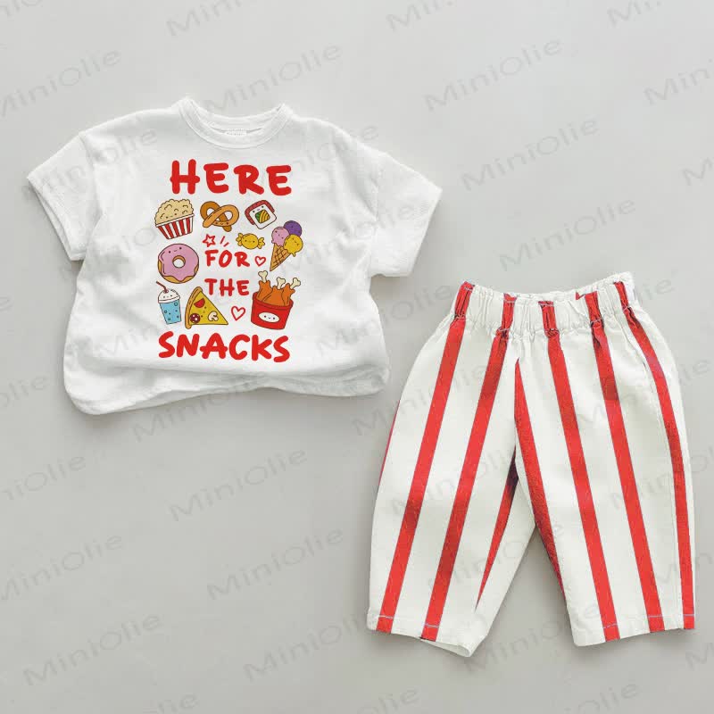 HERE FOR THE SNACKSの？ベビー用 白＆赤 縦縞 2点セット - 白と赤 - 4～5歳 - image 1