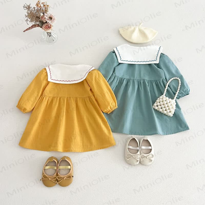 少女用ヴィンテージ刺繍入り襟付き長袖Dress - image 4