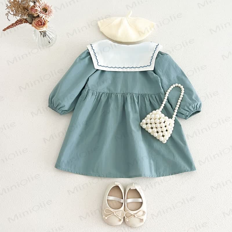 少女用ヴィンテージ刺繍入り襟付き長袖Dress - image 6