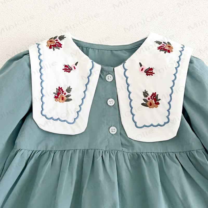 少女用ヴィンテージ刺繍入り襟付き長袖Dress - image 9