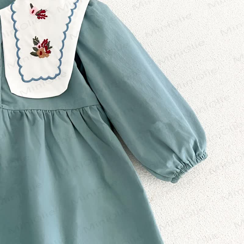 少女用ヴィンテージ刺繍入り襟付き長袖Dress - image 10