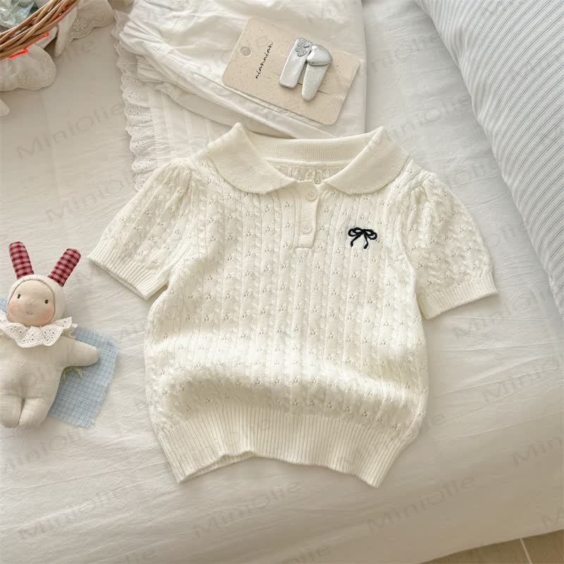 幼児用女の子リボン付きニットTシャツ - ベージュ - 8-9T - image 2