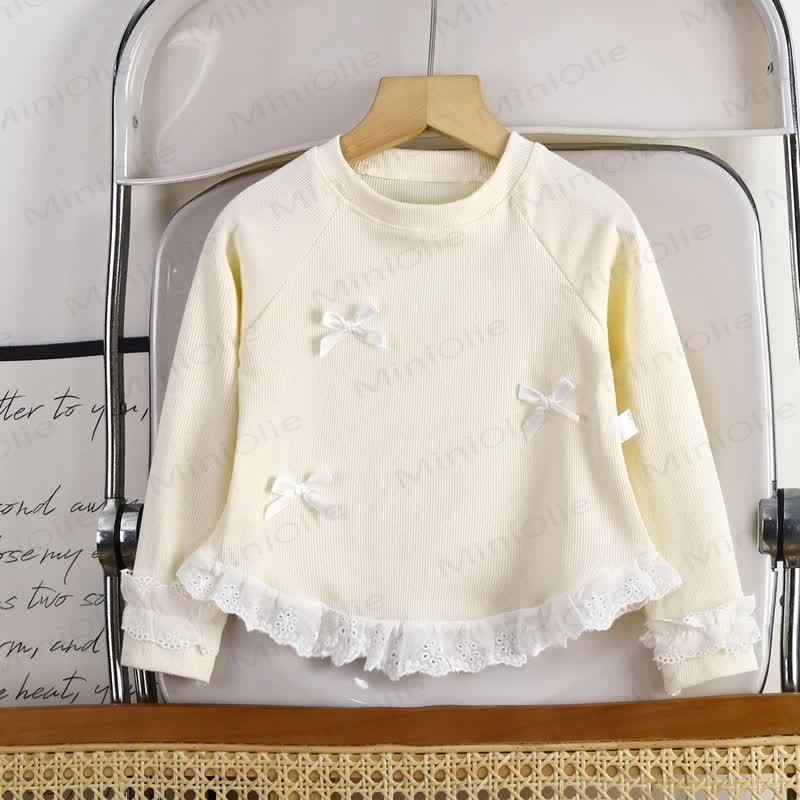 幼児用女の子向けスウィートボウレース長袖Tシャツ - ベージュ - 10-11歳 - image 5