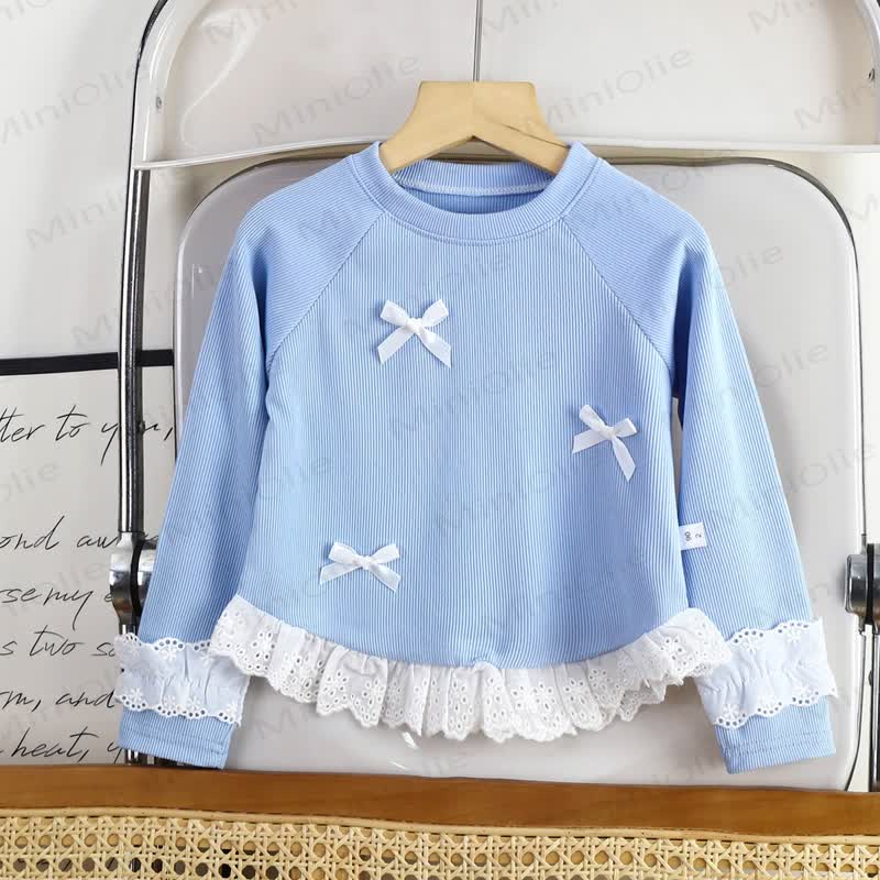 幼児用女の子向けスウィートボウレース長袖Tシャツ - 青 - 10-11歳 - image 7