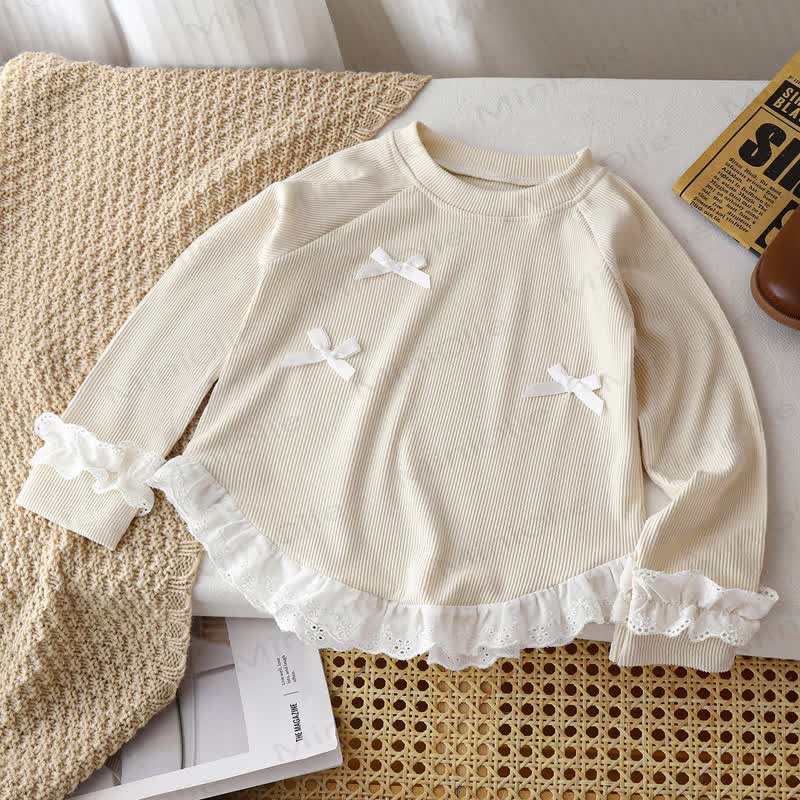幼児用女の子向けスウィートボウレース長袖Tシャツ - image 6