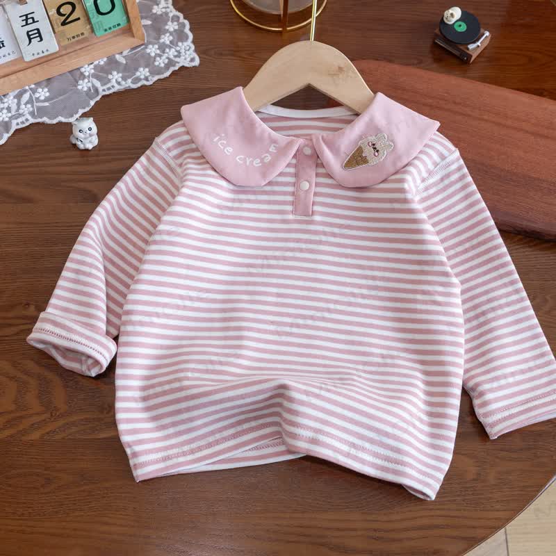 ICE CREAMの幼児用女の子ストライプ長袖Tシャツ - ピンク - 8-9T - image 3