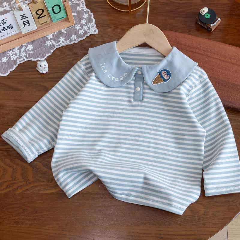 ICE CREAMの幼児用女の子ストライプ長袖Tシャツ - 青 - 8-9T - image 4