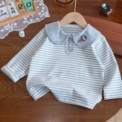 ICE CREAMの幼児用女の子ストライプ長袖Tシャツ - 青 - 8-9T - image 4