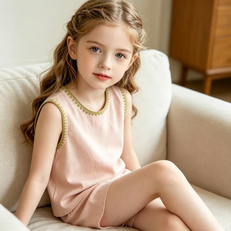 幼児用女の子向けピンクのノースリーブトップスとショートパンツのツーピースセット - image 5