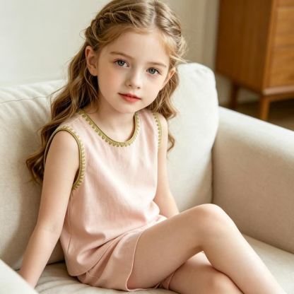 幼児用女の子向けピンクのノースリーブトップスとショートパンツのツーピースセット - image 5