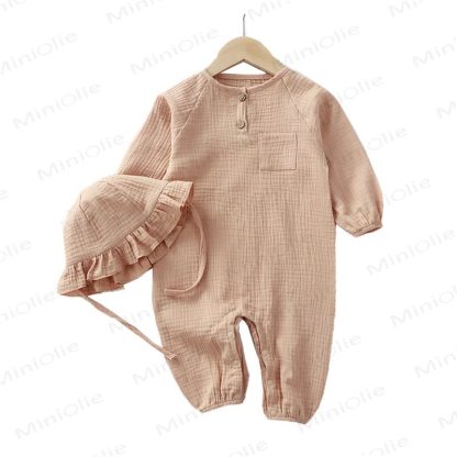 ベビー用ボタンフロントロンパース（つば付き帽子付き） - image 6