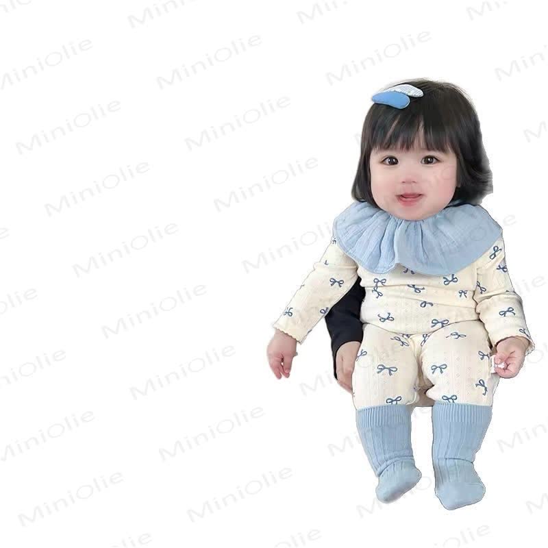 ベビー用リボン柄コットンロンパース（よだれかけと靴下は含まれません） - image 4