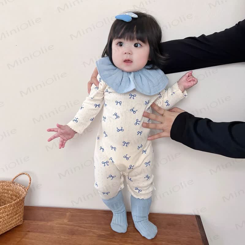 ベビー用リボン柄コットンロンパース（よだれかけと靴下は含まれません） - image 5