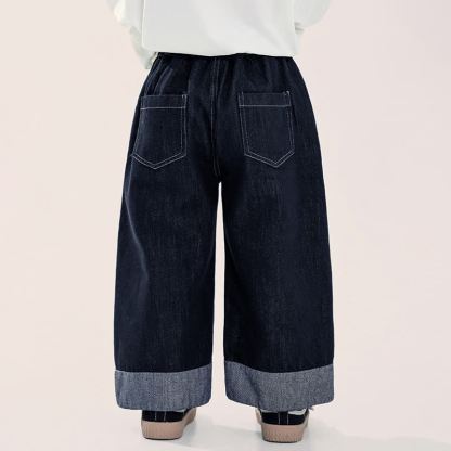 幼児用女の子向け動物刺繍入りワイドレッグデニムパンツ - image 3