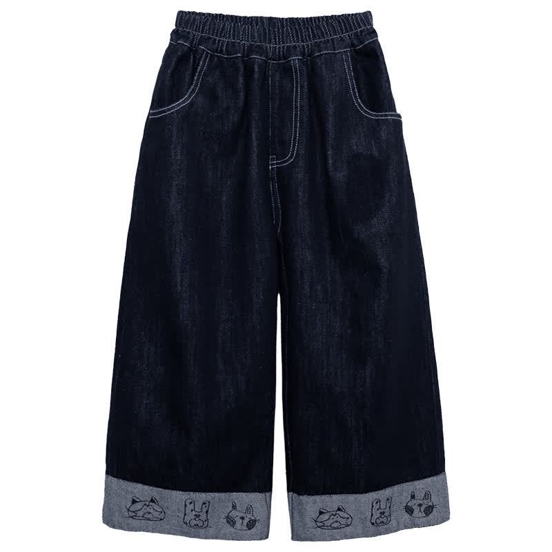 幼児用女の子向け動物刺繍入りワイドレッグデニムパンツ - 海軍 - 8-9T - image 2