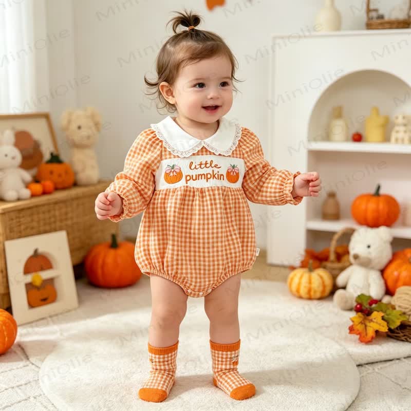 LITTLE PUMPKINベビーオレンジギンガムチェックスモックボディスーツ - オレンジ - 12～18ヶ月 - image 9