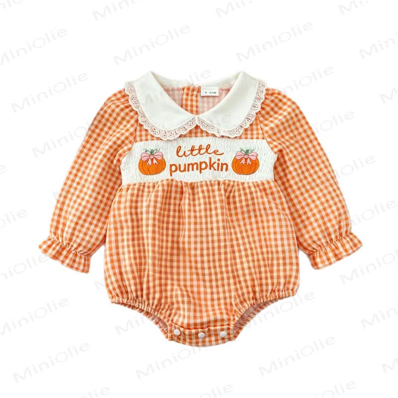 LITTLE PUMPKINベビーオレンジギンガムチェックスモックボディスーツ - image 8
