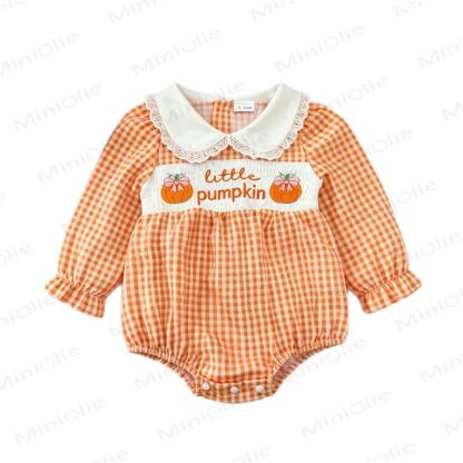 LITTLE PUMPKINベビーオレンジギンガムチェックスモックボディスーツ - image 8