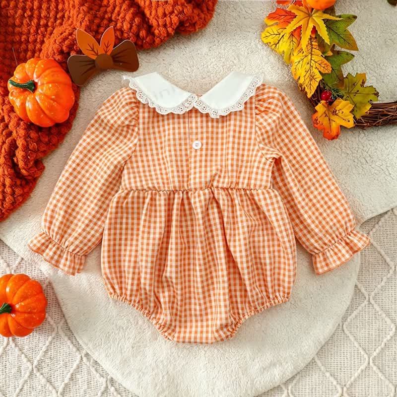 LITTLE PUMPKINベビーオレンジギンガムチェックスモックボディスーツ - image 2