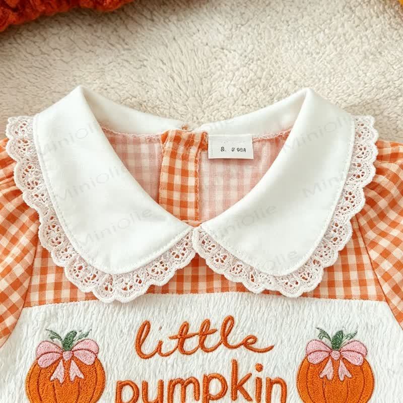 LITTLE PUMPKINベビーオレンジギンガムチェックスモックボディスーツ - image 3
