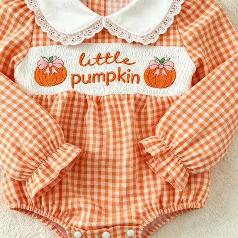 LITTLE PUMPKINベビーオレンジギンガムチェックスモックボディスーツ - image 5