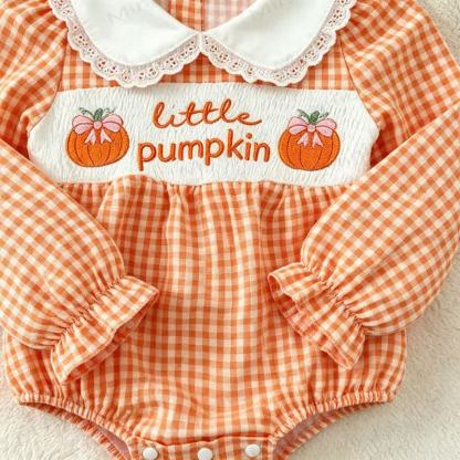 LITTLE PUMPKINベビーオレンジギンガムチェックスモックボディスーツ - image 5