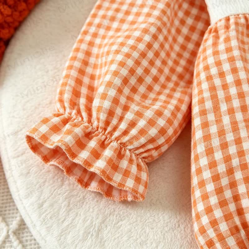 LITTLE PUMPKINベビーオレンジギンガムチェックスモックボディスーツ - image 6