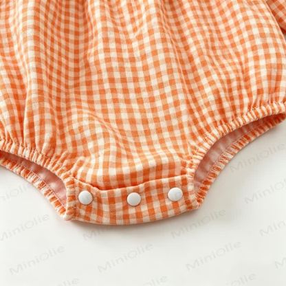 LITTLE PUMPKINベビーオレンジギンガムチェックスモックボディスーツ - image 7