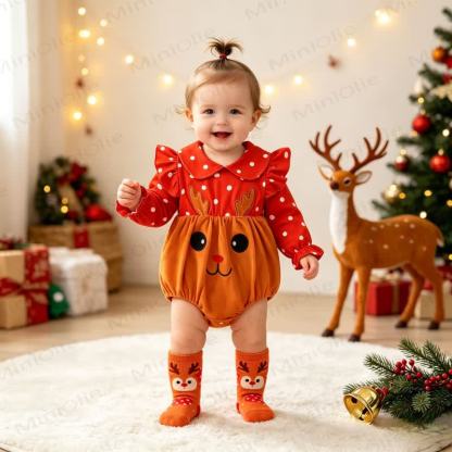 ベビー用クリスマス柄トナカイ柄ドットボディスーツ - image 3
