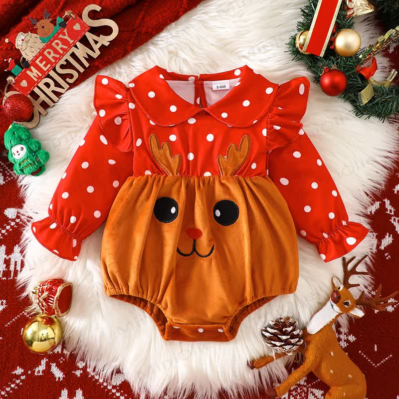 ベビー用クリスマス柄トナカイ柄ドットボディスーツ - 赤 - 18～24ヶ月 - image 1