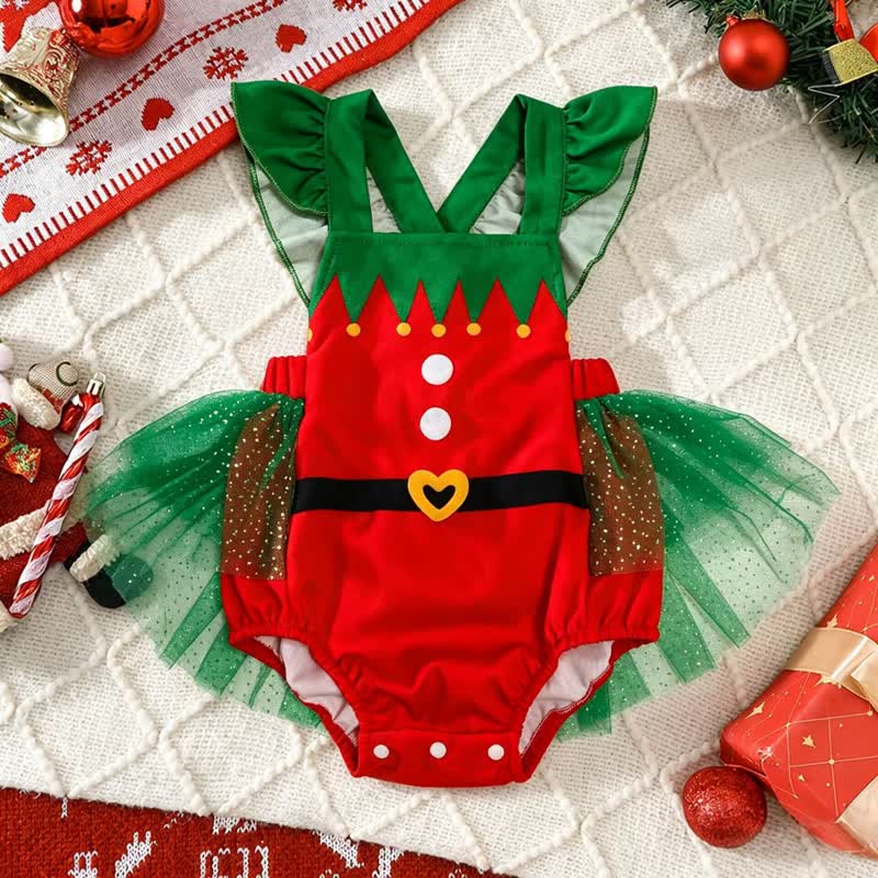 ベビーレッドのクリスマスエルフのフリルチュールボディスーツ - 赤 - 12～18ヶ月 - image 1