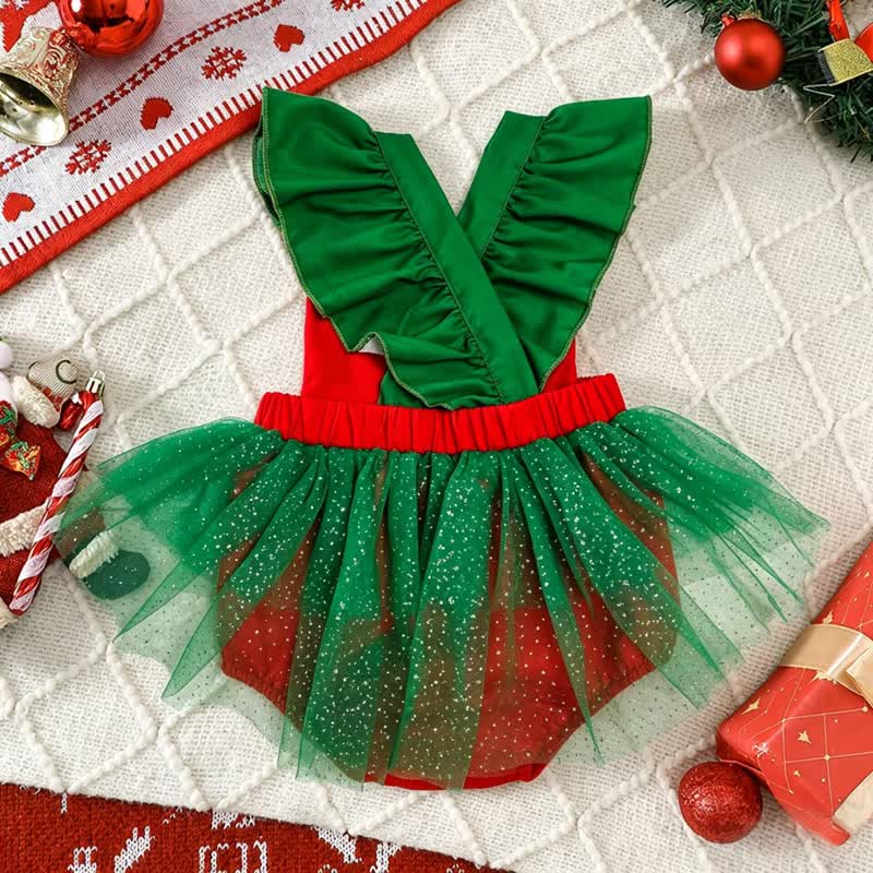ベビーレッドのクリスマスエルフのフリルチュールボディスーツ - image 2