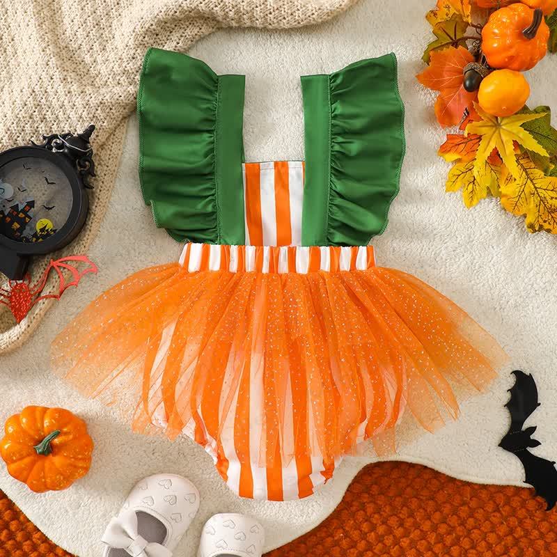 ベビー用ハロウィンパンプキンチュールストライプボディスーツ - image 2