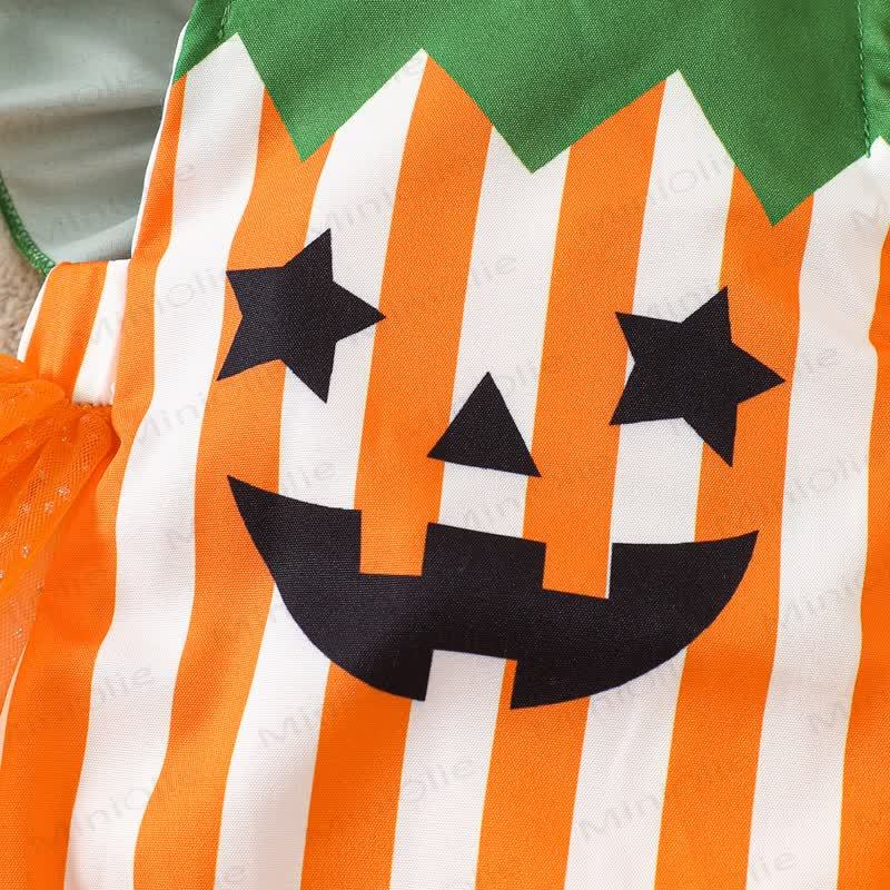 ベビー用ハロウィンパンプキンチュールストライプボディスーツ - image 4