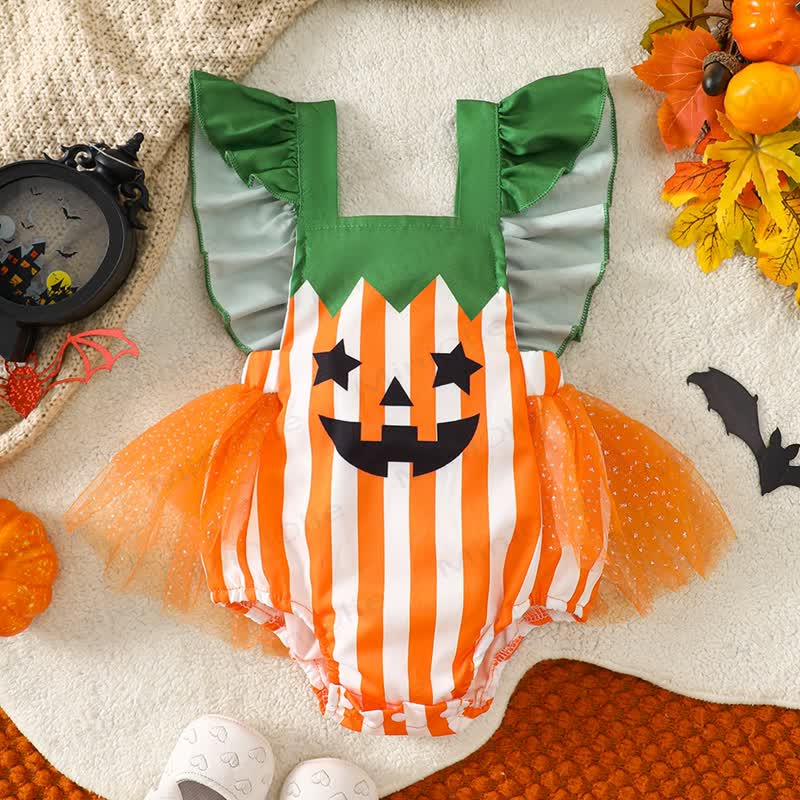ベビー用ハロウィンパンプキンチュールストライプボディスーツ - オレンジ - 12～18ヶ月 - image 1