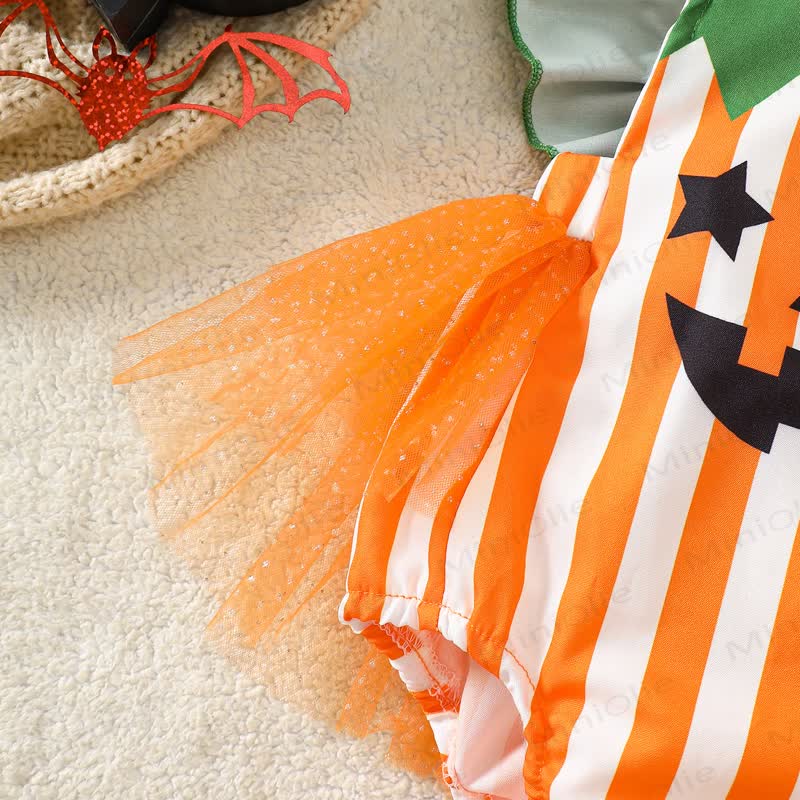 ベビー用ハロウィンパンプキンチュールストライプボディスーツ - image 5