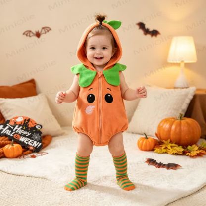 ベビーパンプキン柄のフード付きジップアップハロウィンボディスーツ（ソックス付き） - オレンジ - 18～24ヶ月 - image 1