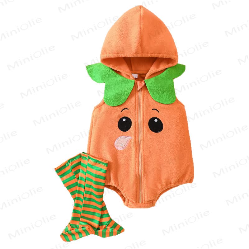 ベビーパンプキン柄のフード付きジップアップハロウィンボディスーツ（ソックス付き） - image 8