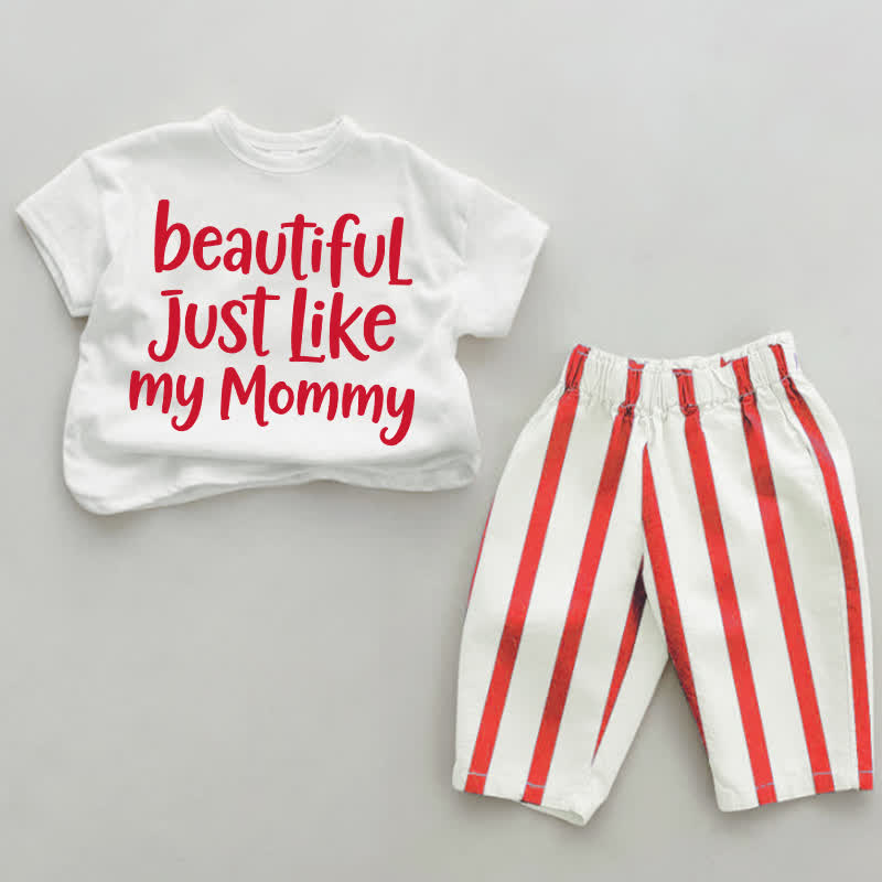 BEAUTIFUL JUST LIKE MY MOMMYベビー服　白と赤の縦縞模様のツーピースセット - 白と赤 - 4～5歳 - image 1