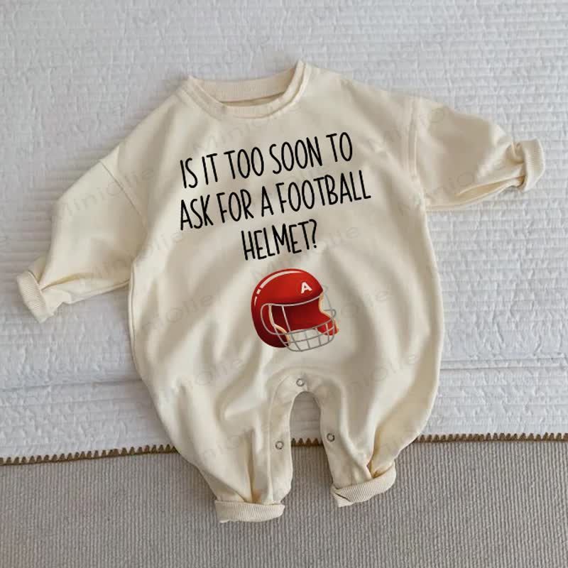 IS IT TOO SOON TO ASK FOR A FOOTBALL HELMET?ベビー用ベージュロンパース - ベージュ - 2～3歳 - image 1