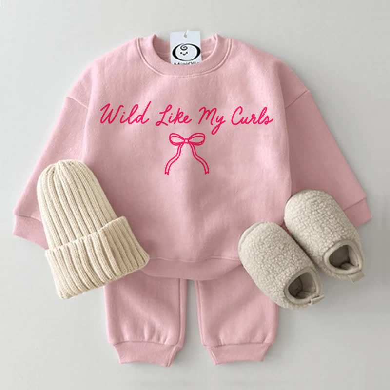 WILD LIKE MY CURLSベビーボウ ピンク スウェットシャツ 2点セット - ピンク - 2～3歳 - image 1