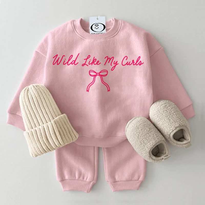 WILD LIKE MY CURLSベビーボウ ピンク スウェットシャツ 2点セット - ピンク - 2～3歳 - image 1