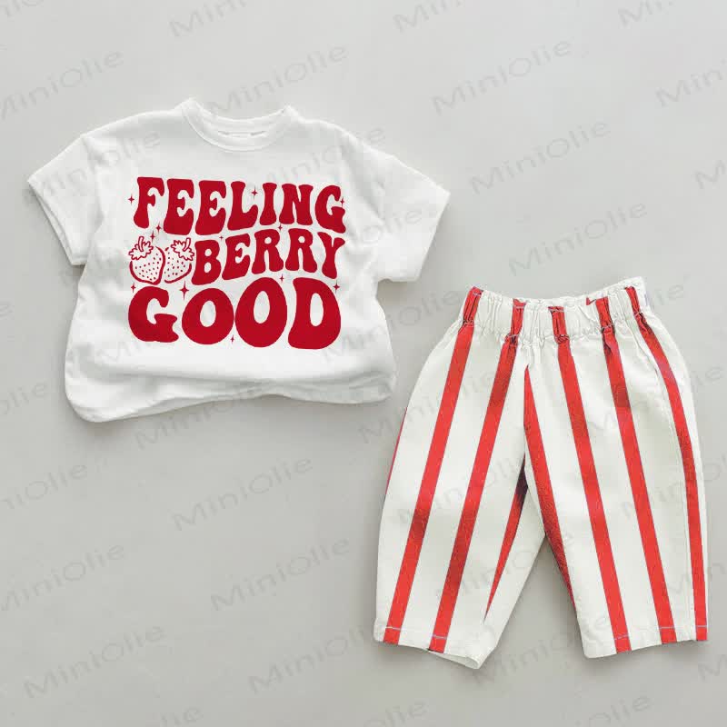 FEELING BERRY GOODベビー ホワイト＆レッド 縦ストライプ 2点セット - 白と赤 - 4～5歳 - image 1