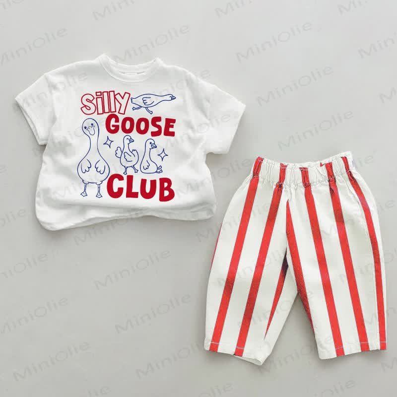 SILLY GOOSE CLUBベビー用 白＆赤 縦縞 2点セット - 白と赤 - 4～5歳 - image 1