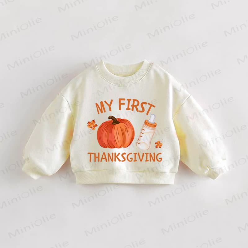 MY FIRST THANKSGIVINGベビー幼児用クリームスウェットシャツ - クリーム - 3～5歳 - image 1